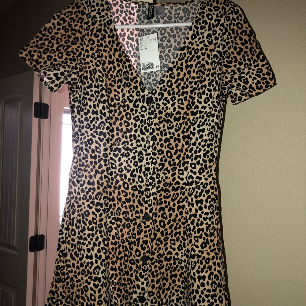 H&M Leopard Print Brown Button Down Dress NWT